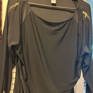 Black Long Sleeve Top with Gold Zipper Accents
